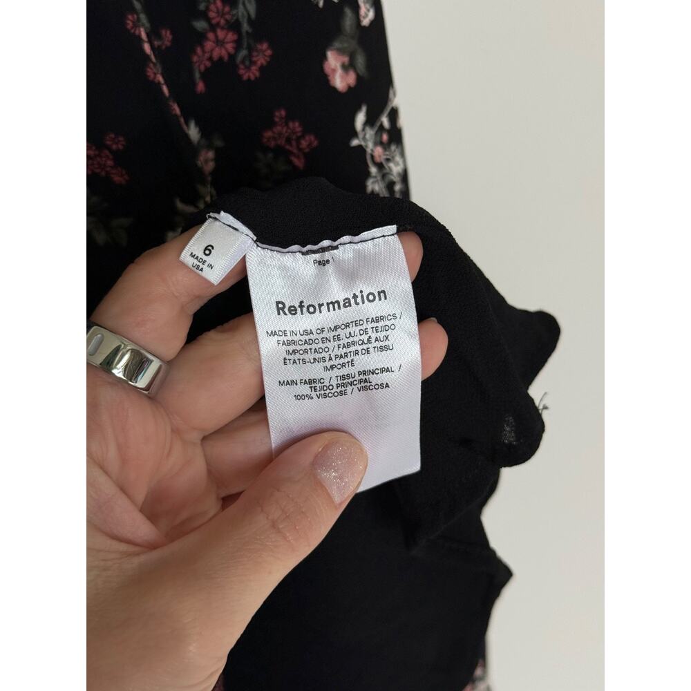 Reformation Black Floral Mini Dress Size 0(?) Puff Sleeve Romantic Boho Cottage - Picture 3 of 8